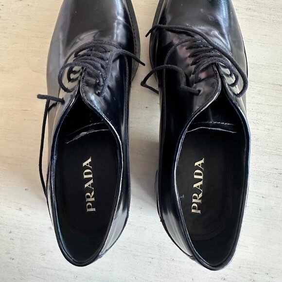 Prada Leather Oxfords Black Women's Size 37 (IT) - Picture 5 of 6